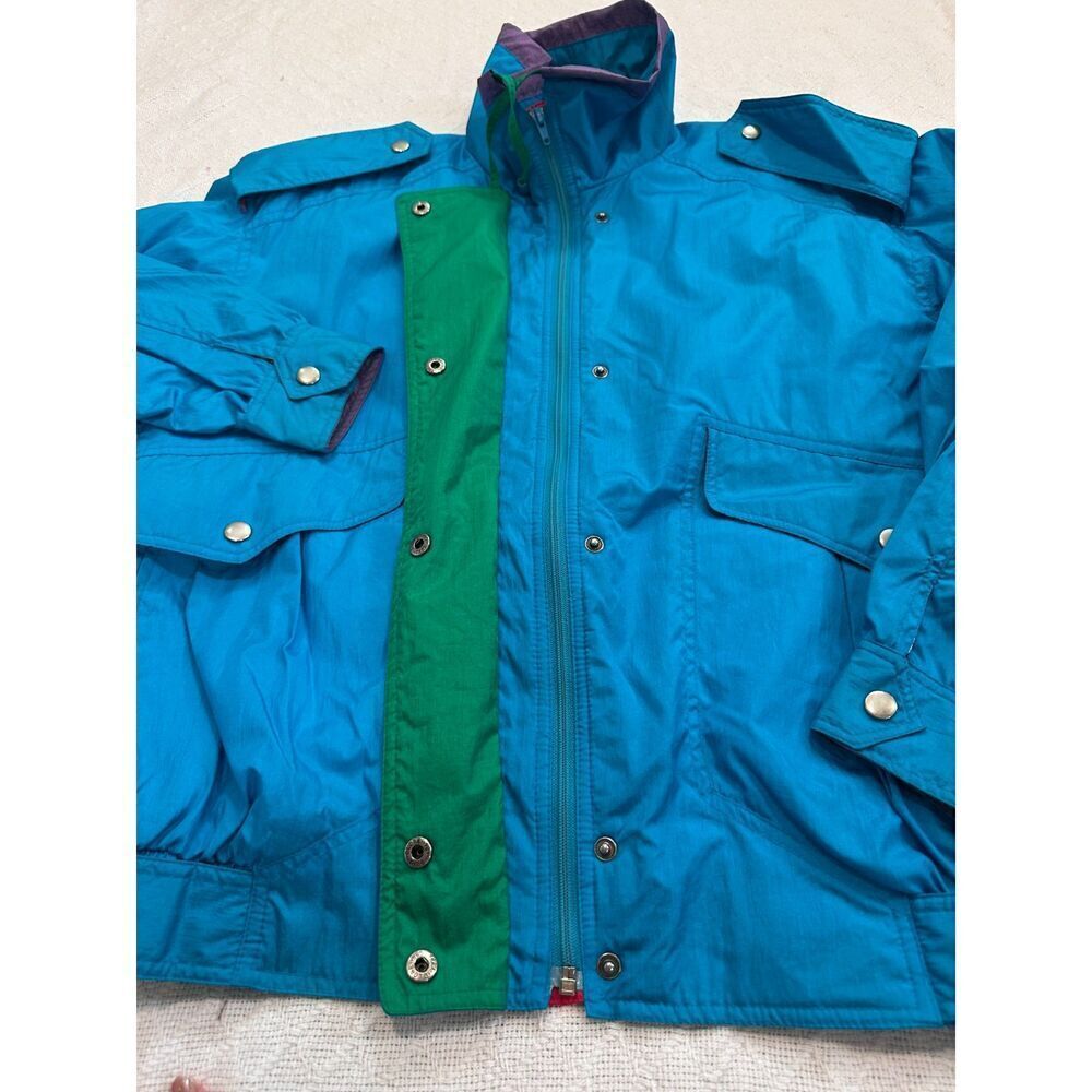 Unex Vintage 90s Windbreaker Jacket Size Medium Teal Green Shoulder Pads - Picture 3 of 9